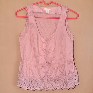 J. Crew Women's Blush Pink Lace Button Down Sleeveless Blouse Top - Size 2